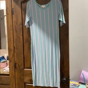 Pink, purple stripe on light blue